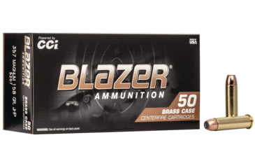 Image of CCI Ammunition Blazer .357 Magnum 158 Grain Jacketed Hollow Point Brass Pistol Ammo, 50 Rounds, 5207