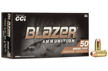 Image of CCI Ammunition Blazer Brass 10mm 180 grain Full Metal Jacket Centerfire Pistol Ammo, 50 Rounds, 5221