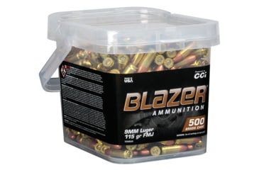 Image of CCI Ammunition Blazer Brass 9mm Luger 115 grain Full Metal Jacket Round Nose Centerfire Pistol Ammo, 500 Rounds, 5200B500