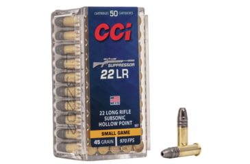 Image of CCI Ammunition 22 Suppressor .22 Long Rifle 45 Grain Lead Hollow Point Brass Rimfire Ammo, 50 Rounds, 957