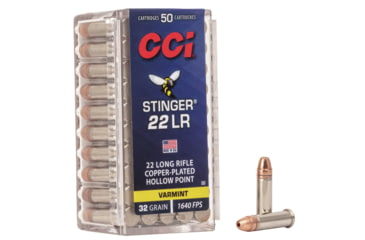 Image of CCI Ammunition Stinger .22 Long Rifle 32 Grain Copper Plated Hollow Point Rimfire Ammo, 50 Rounds, 50