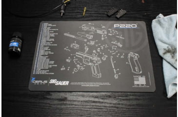 Image of Cerus Gear SIG SAUER P220 SCHEMATIC HANDGUN MAT - CHARCOAL GRAY/CERUS BLUE, 17 X 12 F8126BDA