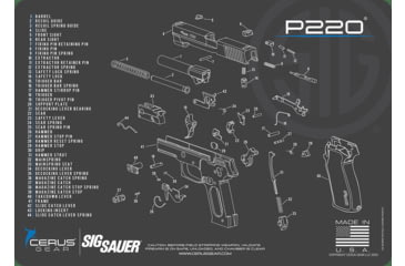 Image of Cerus Gear SIG SAUER P220 SCHEMATIC HANDGUN MAT - CHARCOAL GRAY/CERUS BLUE, 17 X 12 F8126BDA