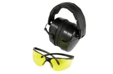 Image of Champion Combo Eye and Ear Protection Muff, Black, Amber Lens, Clam, 40626