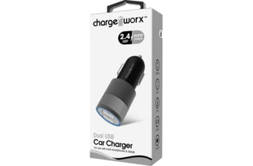 Image of Chargeworx Car Charger, 2 USB Ports, Black / Grey, CHA-CX3049BKGR