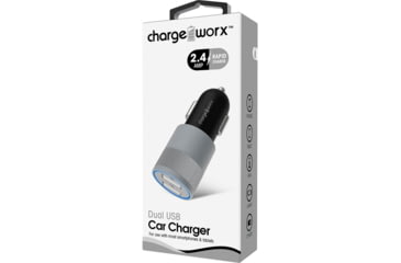 Image of Chargeworx Car Charger, 2 USB Ports, Black / Silver, CHA-CX3049BKSL