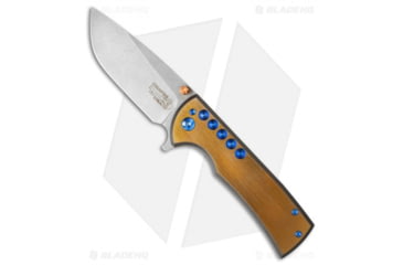 Image of Chaves Knives Ferrum Forge + Chaves One-Off Veloz Flipper Folding Knife, 3.125in, CTS-XHP, Drop Point Blade, Titanium Blue/Gold Handle, Steel/Blue/Gold, 7.25in, BHQ-35487