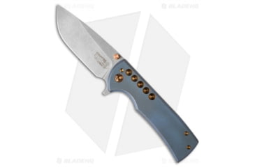 Image of Chaves Knives Ferrum Forge + Chaves One-Off Veloz Flipper Folding Knife, 3.125in, CTS-XHP, Drop Point Blade, Titanium Gold/Gray Handle, Steel/Gold/Gray, 7.25in, BHQ-35486