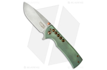 Image of Chaves Knives Ferrum Forge + Chaves One-Off Veloz Flipper Folding Knife, 3.125in, CTS-XHP, Drop Point Blade, Titanium Gold/Green Handle, Steel/Gold/Green, 7.25in, BHQ-35484
