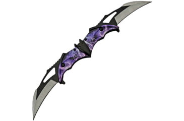 Image of China Made Bat Double Linerlock Purple Folding Knife, 3.13 two-tone finish stainless blade, Black and purple ABS handle, 300516