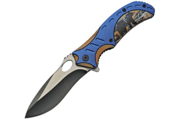 Image of China Made Bear Linerlock A/O Folding Knife, 4.75in Closed, 3.75in Two-Tone Finish SS Blade, Black Synthetic, Black, 300490-BE