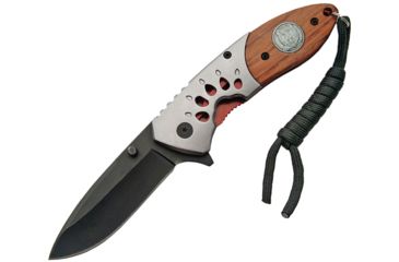 Image of China Made Bear Track Linerlock A/O Folding Knife,3in,3Cr13 Stainless Steel,Drop Point,Wood Handle CN300272BE