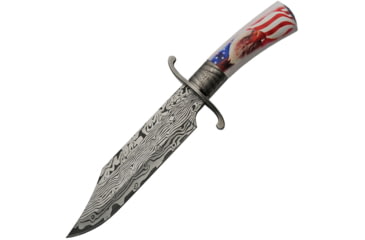 Image of China Made Bowie Eagle Fixed Blade Knife, 12.5in Overall, 7.25in SS Clip Point Blade, Synthetic Handle, Faux Damascus Blade Finish, Black Nylon Belt Sheath, 211444-EG