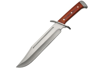 Image of China Made Bowie Wood with Sheath Fixed Blade Knife, 15.5in Overall, 10in Satin SS Clip Point Blade, Brown Pakkawood Handle, SS Guard And Pommel, Black Nylon Belt Sheath, Brown, 211397