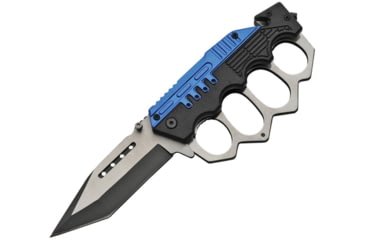Image of China Made Combat Trench Linerlock Blue Folding Knife, 4in Two-Tone Finish SS Tanto, Black/Blue Synthetic, Black and blue, 300459-BL
