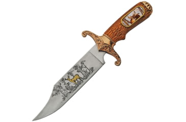 Image of China Made Deer Bowie with Sheath Knife, 5.25 satin finish stainless blade, Brown synthetic handle, 211487-DE