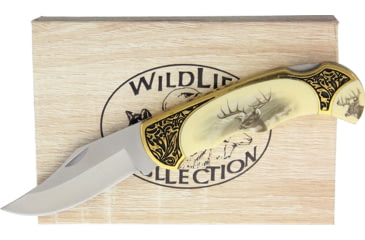 Image of China Made Deer Folder with Gift Box Folding Knife, 3.5in Satin SS Clip Point Blade, Synthetic, 211411-DE