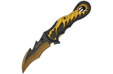 Image of China Made Dragon Linerlock A/O Folding Knife, 5in Closed, 3.75in Two-Tone Finish SS Blade, Black/Gold Sculpted Aluminum, Black /Gold, 300460-GD
