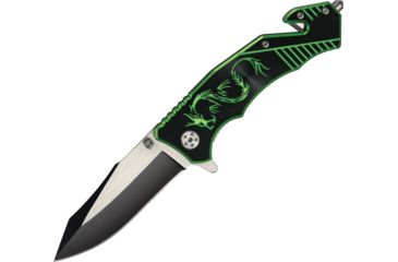 Image of China Made Dragon Rescue Linerlock Folding Knife,3.25in,Two Tone Stainless Blade,Lime Green Alum Handle CN300256GN