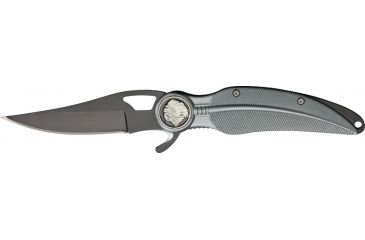 Image of China Made Eagle Feather Linerlock Knife, Gray Aluminum, Indian head bolster CN300233GY