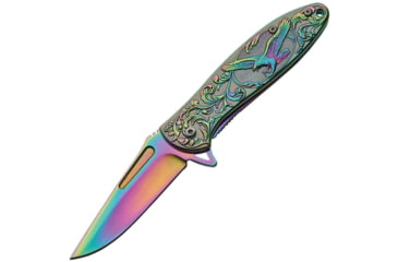 Image of China Made Eagle Framelock Spectrum A/O Folding Knife, Framelock, Assisted Opening, 4in Closed, 3in Spectrum Titanium Coated SS Drop Point, Spectrum Titanium Finish SS, Spectrum, 300429-RB