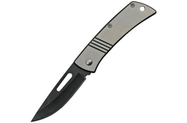 Image of China Made Engravable Folder Folding Knife, 2.5 black finish stainless blade, Black and silver stainless handle, 211510