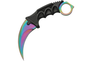 Image of China Made Fixed Blade Karambit Spectrum Fixed Blade Knife, 7.13in Overall, 3.5in Spectrum Finish SS Karambit Blade, Black Finger Grooved ABS Handle, Black ABS Neck Sheath, Black, 211431-RB