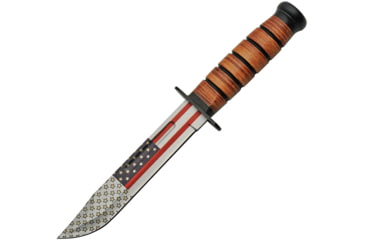 Image of China Made Flag Combat Fighter Knife, 7 blade, Brown stacked leather handle, 211461