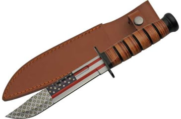 Image of China Made Flag Combat Fighter Knife, 7" blade, Brown stacked leather handle, 211461