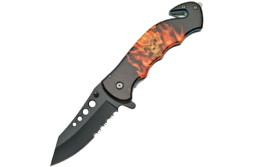 Image of China Made Flaming Skull Linerlock A/O Knife, 300261