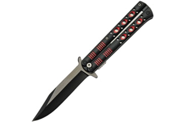 Image of China Made Fly Linerlock A/O Red Folding Knife, 4 two-tone finish stainless clip point blade, Black and red ABS handle, 300514-RD