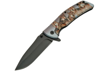 Image of China Made Folder Wolf Pack Clip Folding Knife, 3.75in Black SS Drop Point, Nylon, 300427-WF