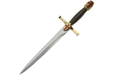 Image of China Made Gold Crusader Dagger Knife, 9.5 satin finish unsharpened stainless blade, Black synthetic wire wrapped handle, 211474