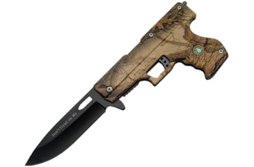Image of China Made Gun Linerlock Camo Dont Tread Folding Knife, 3.75 black finish stainless blade, Camo synthetic handle, 300227-SB