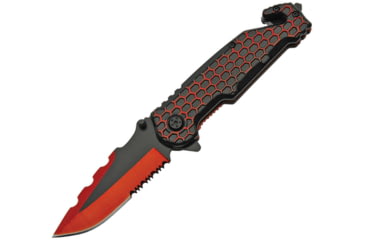Image of China Made Honeycomb Linerlock Red Folding Knife, Black and red, Black and red sculpted aluminum handle, 300485