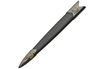 Image of China Made Knights Dagger, 12.75in Overall, 7.75in Satin Unsharpened SS Blade, Black/Gold Synthetic Handle, Metal Alloy Guard And Pommel, Black Synthetic Scabbard, 211445-GD