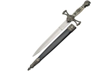 Image of China Made Knights Dagger Fixed Blade Knife, 8in, Double Edge Dagger, White, ABS Handle CN211353