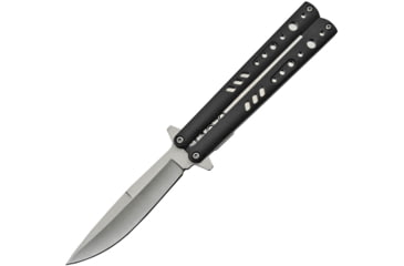 Image of China Made Linerlock A/O Folding Knife, 3.5 satin finish stainless blade, Black aluminum handle, 300482