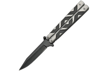Image of China Made Linerlock A/O Folding Knife, 4.75in Closed, 3.75in Black SS Clip Point Blade, Black/Silver SS, Black/Silver, 211453