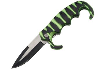 Image of China Made Linerlock Green and Black A/O Folding Knife,3.5in,Stainless Steel,Black,Aluminum Handle CN300289GN