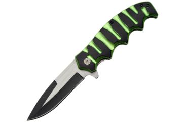 Image of China Made Linerlock Green and Black A/O Folding Knife,3.75in,Stainless Steel,Green and Black,Aluminum Handle CN300299GN