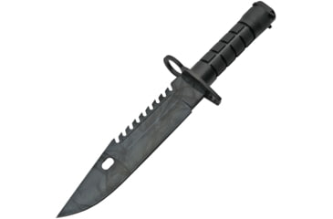 Image of China Made M9 Military Camo Knife, 8 gray and black finish stainless sawback clip po, Black synthetic handle, 211490