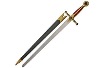 Image of China Made Masonic Sword, 29.5in Overall, 23in Mirror Unsharpened SS Blade, Metal Alloy Guard And Pommel, Gold Finish Metal And Red Velveteen Handle, 926930