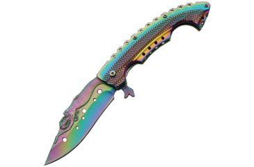 Image of China Made Mermaid Linerlock A/O Folding Knife,3.75in,Stainless Steel,Drop Point,Rainbow,Rainbow,Stainless Handle CN300312