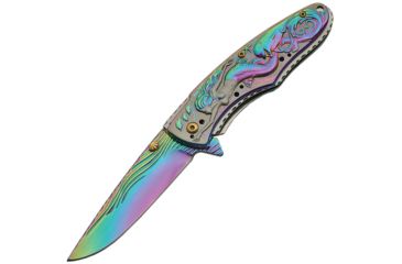 Image of China Made Mermaid Linerlock Spectrum A/O Folding Knife,3.5in,Stainless Steel,Standard Edge,Spectrum and Satin CN300399RB