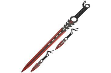Image of China Made Monster Sword Set Red, Two-Tone Finish SS Blade, Black Cord Wrapped Handle, Black, 926932-RD