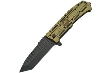 Image of China Made Ridge Linerlock Army Green A/O Folding Knife,3.5in,Stainless Steel,Standard Edge,Tanto,Black,Green,Aluminum Handle CN300380AR