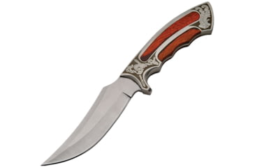 Image of China Made Silver &amp; Brown Fancy Bowie Fixed Blade Knife, Gentleman Hunter Bowie, 10in Overall, 5in Satin SS Clip Point, Brushed SS Handle, Brown Pakkawood Handle Inlays, Black Nylon, 211396-BR