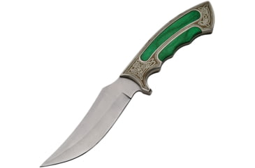 Image of China Made Silver &amp; Green Fancy Bowie Fixed Blade Knife, Gentleman Hunter Bowie, 10in Overall, 5in Satin SS Clip Point, Brushed SS Handle, Green Pakkawood Handle Inlays, Black Nylon, 211396-GN