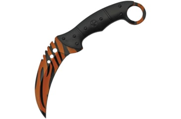 Image of China Made Tiger Print Karambit Knife, 4.25 Tiger Stripe camo finish stainless karambit , Black ABS handle, 211462